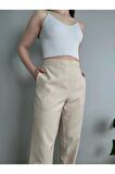 Kadın Taş Yüksek Bel Lastikli Boru Paça Pantolon