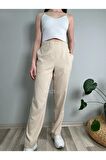 Kadın Taş Yüksek Bel Lastikli Boru Paça Pantolon
