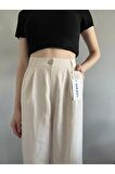 Kadın Taş Yüksek Bel Keten Palazzo Pantolon