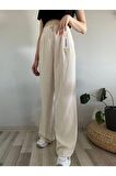 Kadın Taş Yüksek Bel Keten Palazzo Pantolon