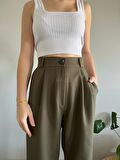 Kadın Haki Yüksek Bel Palazzo Pantolon