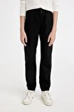DeFacto Erkek Çocuk Beli Bağcıklı Lastikli Paça Cepli Basic Düz Siyah Jogger Gabardin Pantolon A9395A824WNBK81