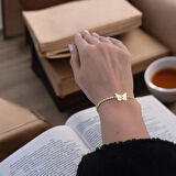 Hz Ali Temalı Zincirli Kelebek Figürlü 14 Ayar Altın Plakalı Hediye Bileklik-342sembol-beyaztaş