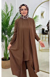 Kadın Tesettür 3'Lü Takım, İçlik Tunik & Pantolon & Abaya