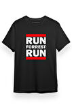 Forrest Gump Run Forrest Run Siyah Kısa kol Erkek Tshirt