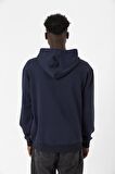 Lacivert Basic Oversize Erkek Kapüşonlu Hoodie 3 iplik Sweatshirt