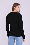 Siyah Basic Kadın 2 iplik Sweatshirt