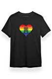 Monsta X Rainbow Heart Logo Siyah Kısa kol Erkek Tshirt