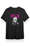 Scream Ghost Face Chillin Siyah Kısa kol Erkek Tshirt