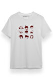 Detective Conan Anime Character Name and Icons Beyaz Kısa kol Erkek Tshirt