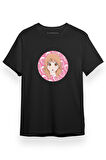 Monogatari Anime Rinko Yamato Circle Poster Siyah Kısa kol Erkek Tshirt
