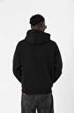 Siyah Basic Oversize Erkek Kapüşonlu Hoodie 3 iplik Sweatshirt