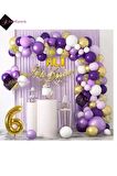 3 Harf İsimli 6 Yaş Macaron Mor Balon Zinciri Seti Gölge Mor Altın Balon Dekorasyon