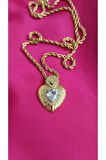 Çelik Kararma Yapmaz Altın Kaplama Taşlı Kalp Figürlü Uzun Zincirli Zarif Şık Kadın Kolye