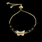 Zülfikar Temalı 14 Ayar Altın Plakalı Zincirli Kelebek Motifli Hediye Bileklik-343sembol-siyahtaş