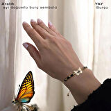 Yay Burçları İçin Zincirli Kelebek Motifli 14 Ayar Altın Plakalı Hediye Bileklik-343burç-siyahtaş