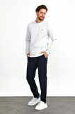 Erkek Basic Günlük Bisiklet Yaka Sweatshirt Gri