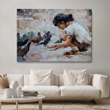 Güvercinleri Besleyen Küçük Kız Dekoratif Duvar Tablosu-3434