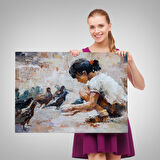 Güvercinleri Besleyen Küçük Kız Dekoratif Duvar Tablosu-3434