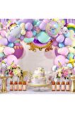 2 Yaş Ve 3 Harfli Gökkuşağı Konsepti Unicorn Temalı Makaron Balon Doğum Günü Parti Kutlama Seti