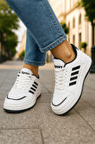 Günlük Unisex Sneaker Spor Ayakkabı Bağcıklı Çizgi Detaylı Rahat Hafif Bağcıklı Tırtık Taban 3438