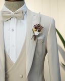 Beystil Erkek Krem Slimfit Yelekli Damatlık & Smokin 20103