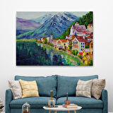 Avusturya Hallstatt Yağlıboya Görünüm Dekoratif Kanvas Duvar Tablosu-3438