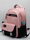 Saten Su İtici Kumaş Pudra Siyah Büyük Boy Unisex Seyahat Okul ve Sırt Çantası / 3430