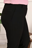 Kadın Siyah Büyük Beden Kemerli Kumaş Pantolon