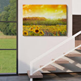Ayçiçeği Tarlası Yağlıboya Görünüm Dekoratif Kanvas Tablo-3445