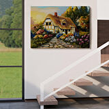 Bahçeli Orman Evi Yağlıboya Dekoratif Kanvas Duvar Tablosu-3447