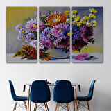 Renkli Çiçekler Yağlıboya Görünüm Dekoratif Kanvas Duvar Tablosu-3448