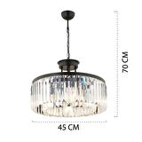 Kanvas 45'Lik Siyah Kristalli Taşlı Modern Tasarım Kristal Salon Avize