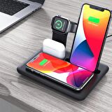 Coofbe 4in1 Masaüstü Şarj Standı 15W Kablosuz Şarj Standı İPhone Şarj İwatch AirPods Pro Şarj Stand