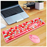 ALLY Mofi SWEET 2.4G Retro Kablosuz Q Klavye Oyuncu Klavye ve Mouse Seti