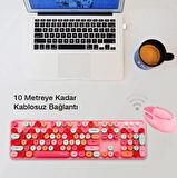 ALLY Mofi SWEET 2.4G Retro Kablosuz Q Klavye Oyuncu Klavye ve Mouse Seti