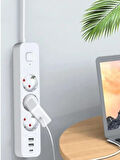 Akım Korumalı 2USB 1 Type-C  Girişli 2 Metre Uzatma Kablolu Akım Korumalı Priz