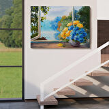 Pencere Kenarıdaki Çiçek Buketi Kanvas Duvar Tablosu-3453