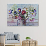 Aster Çiçeği Yağlı Boya Görünümlü Dekoratif Duvar Tablosu-3456