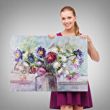 Aster Çiçeği Yağlı Boya Görünümlü Dekoratif Duvar Tablosu-3456