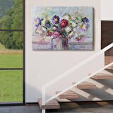 Aster Çiçeği Yağlı Boya Görünümlü Dekoratif Duvar Tablosu-3456