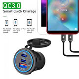 Usb Araç tekne şarj soketi PD3.0 ve QC3.0 çift USB-C bağlantı noktaları