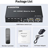 2x4 HDMI Matrix 4K Anahtarı, 2 in 4 Out Matrix Video Switcher Splitter