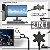 Usb A type C ses kartı ve 5 port kulaklık çoklayıcı dağıtıcı splitter