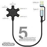 Usb A type C ses kartı ve 5 port kulaklık çoklayıcı dağıtıcı splitter