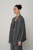 Kadın Şerit Gül ve Taş Detaylı Düz Oversize Kimono