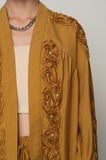 Kadın Şerit Gül ve Taş Detaylı Düz Oversize Kimono