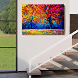 Sonbahar Ağaçları Yağlıboya Görünüm Dekoratif Kanvas Duvar Tablosu-3459