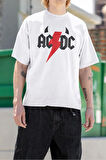 Özel Tasarım Müzik Grubu AC DC Baskılı Unisex Oversize Tişört