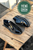 siyah rugan deri özel baskı detaylı  bagcıklı nişan dügün özel günler damatlık klasik erkek ayakkabı Siyah / 40